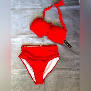 Women’s red “Tempt me” high waisted bikini for sale - size L